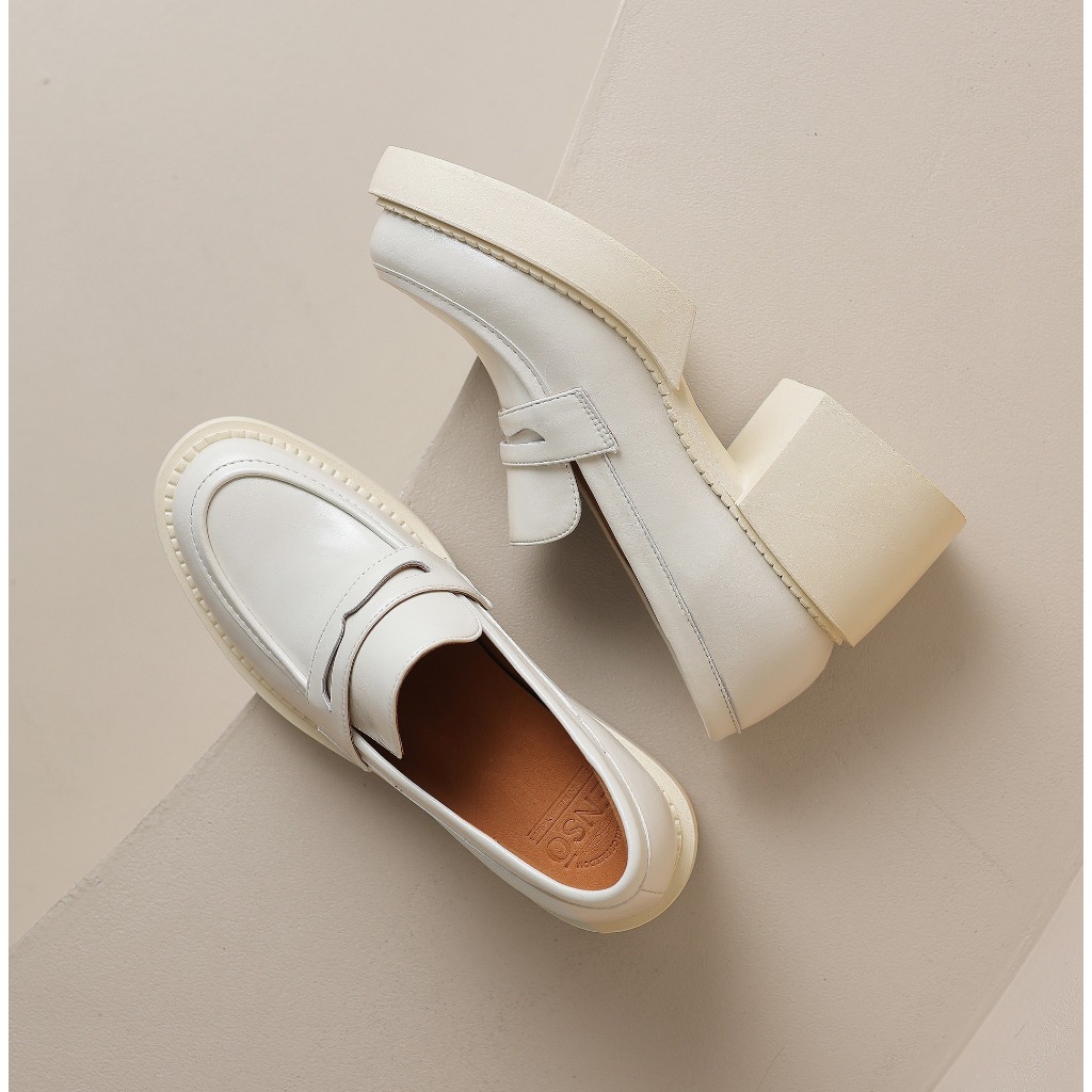 ENSo - Giày Loafer nữ SPINEL da thật màu trắng 6,5cm