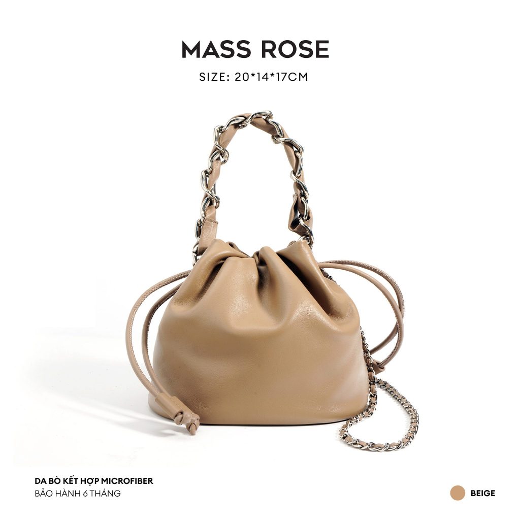 ENSO - MASS ROSE BAG, Túi Xách Da Thật Màu Đen
