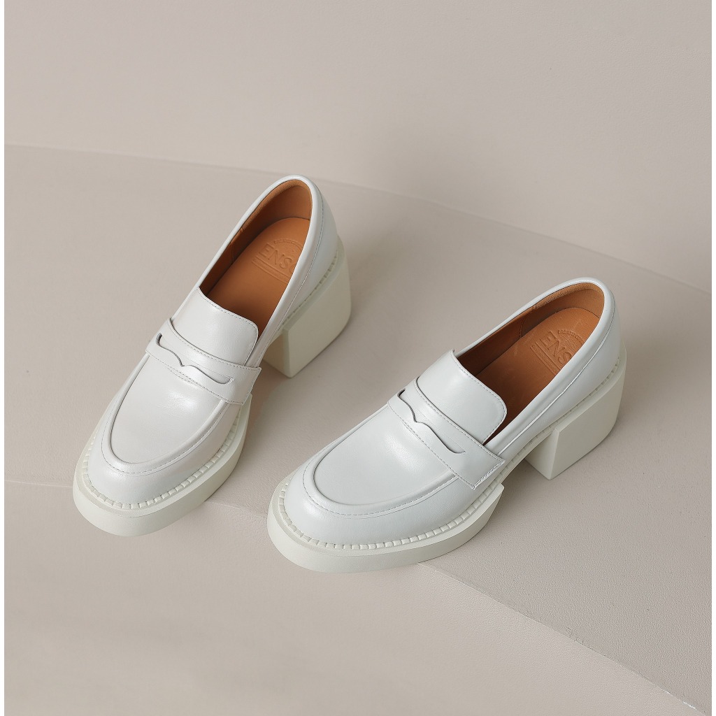 ENSo - Giày Loafer nữ SPINEL da thật màu trắng 6,5cm