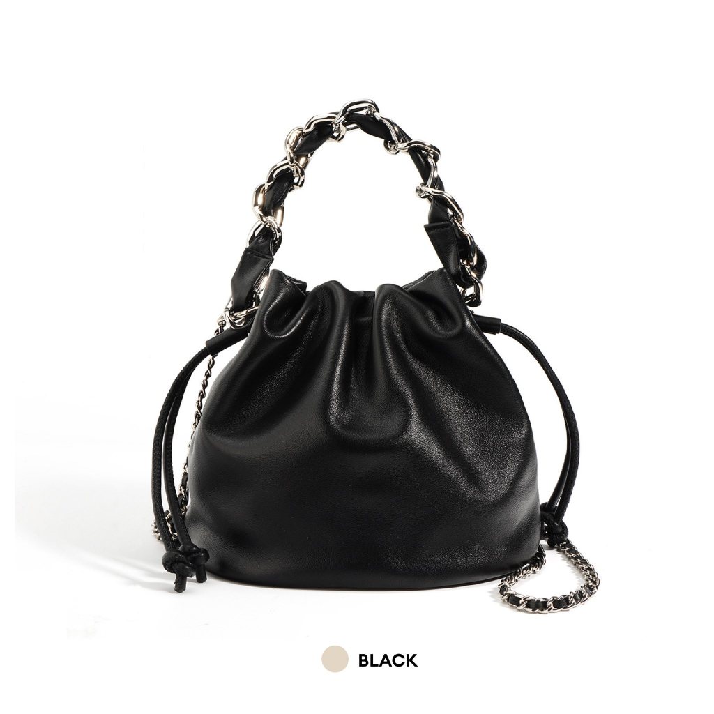 ENSO - MASS ROSE BAG, Túi Xách Da Thật Màu Đen