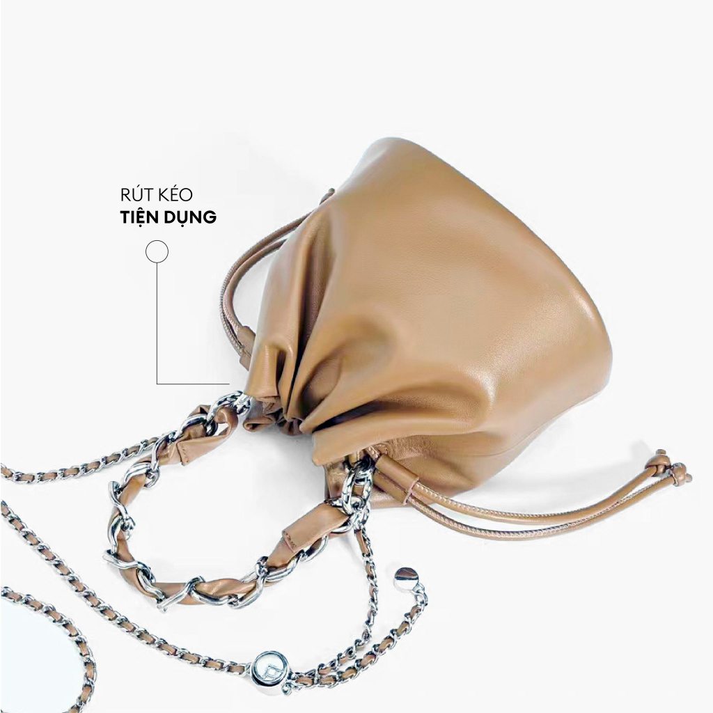 ENSO - MASS ROSE BAG, Túi Xách Da Thật Màu Đen