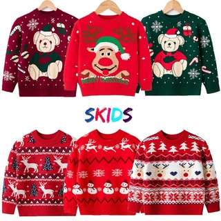  Áo len bé trai gái đỏ họa tiết noel đáng yêu thời trang trẻ em thu đông SKIDS 