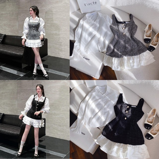 Set áo denim chân váy xếp ly nịt