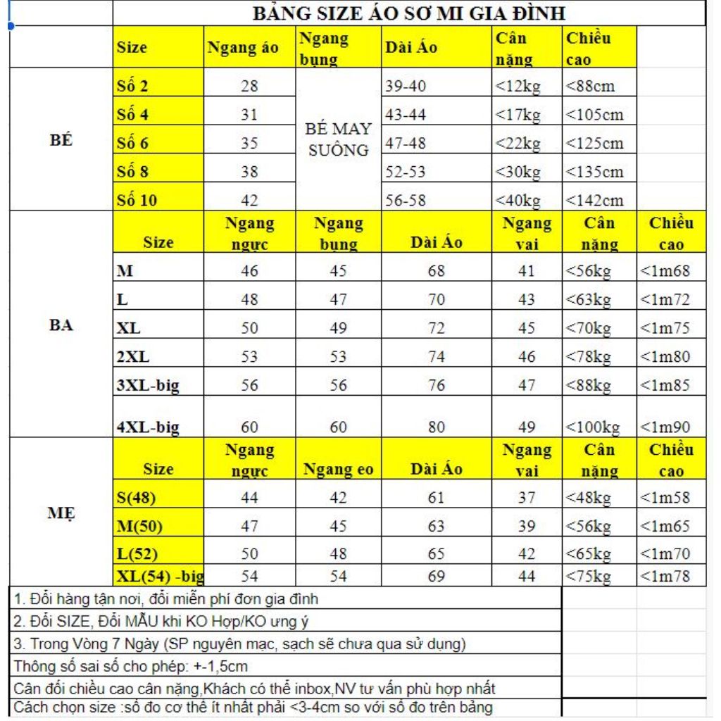Combo Áo Sơ Mi Gia Đình Fig Tree Sọc Caro Vàng Mã Mới 179B