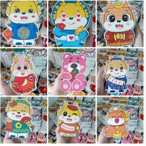 Combo 100 chiếc Lì xì Chipi 2024 -= lì xì tết 2024 loại có phản quàng - hình rồng