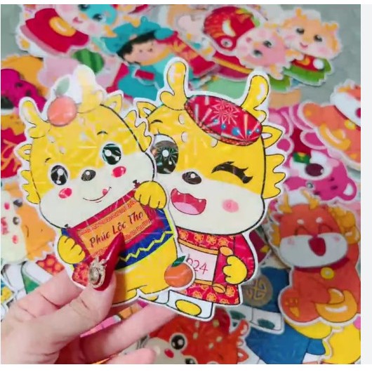 Combo 100 chiếc Lì xì Chipi 2024 -= lì xì tết 2024 loại có phản quàng - hình rồng