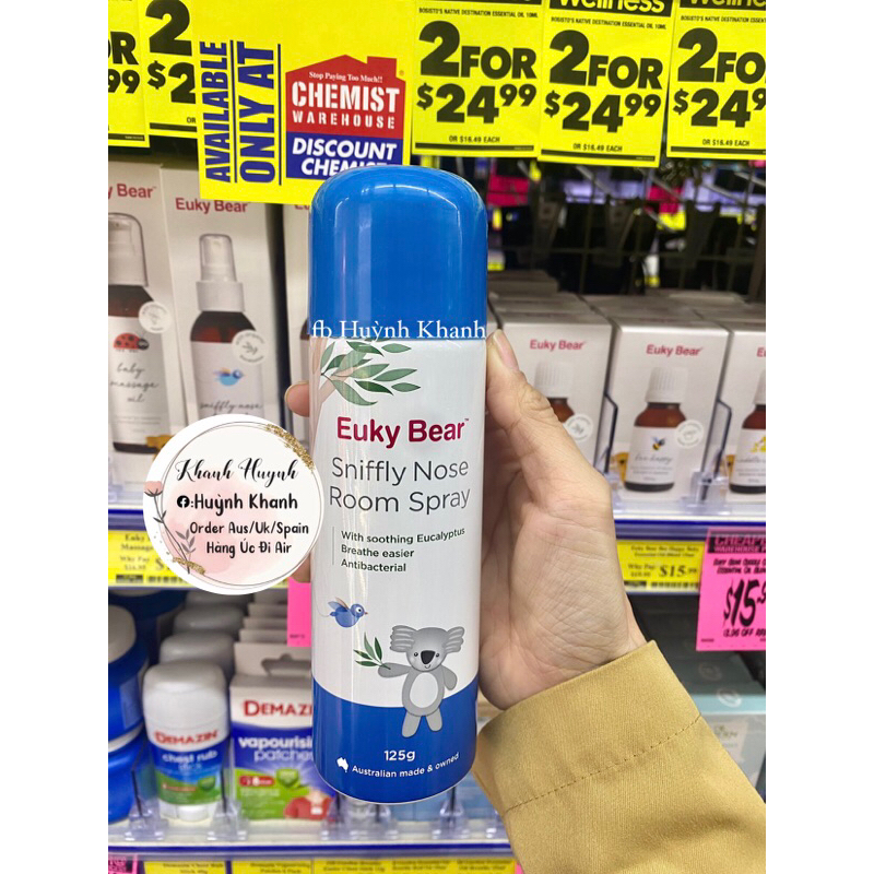 (BillChemist) Chai Xịt Không Khí Diệt Khuẩn Tinh Dầu Euky Bear 125g của Úc
