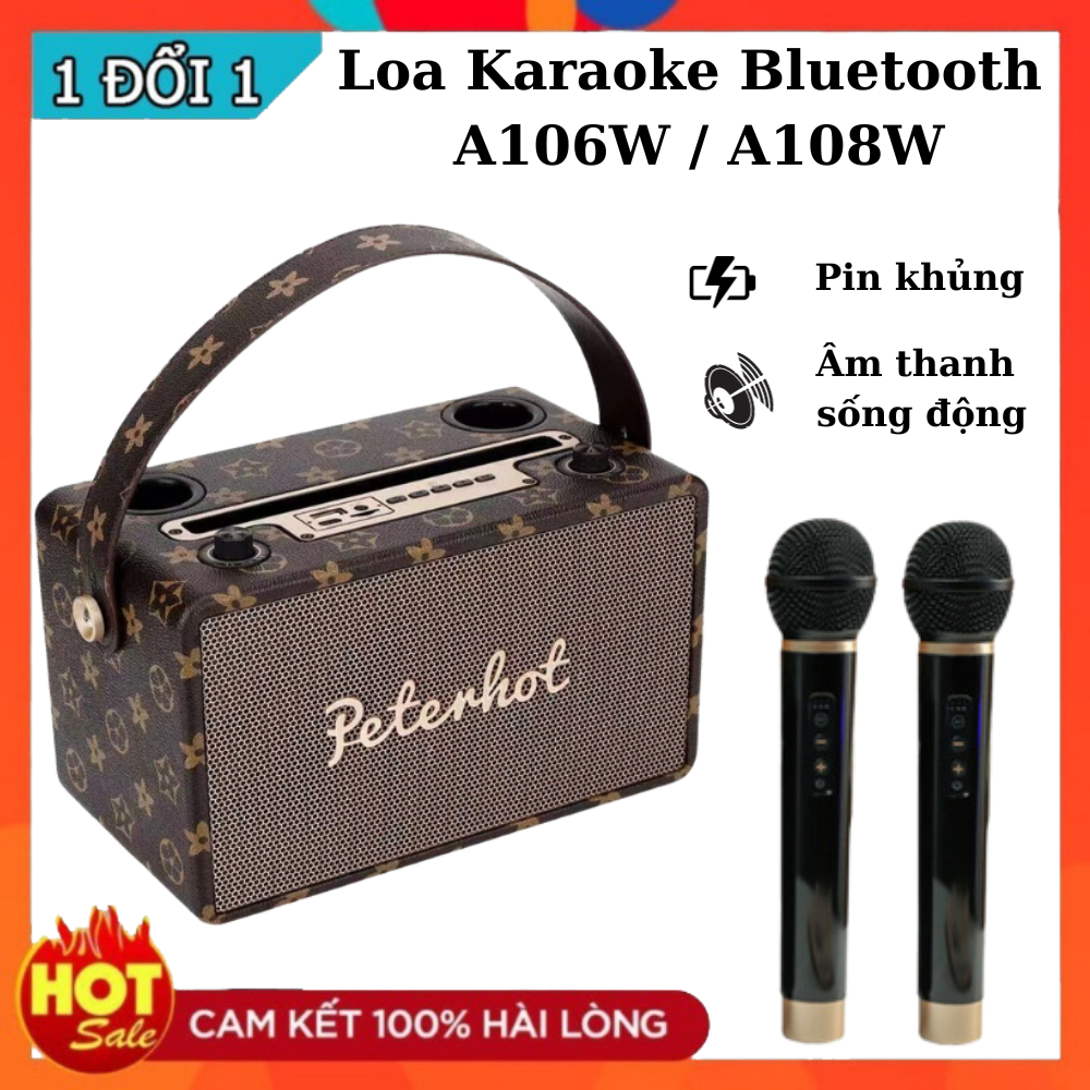 Loa Bluetooth Karaoke Peterhot Kèm Micro A108W và A106W - Âm Thanh Sống Động , Bass Siêu Đã Tai - Bảo Hành 12 Tháng
