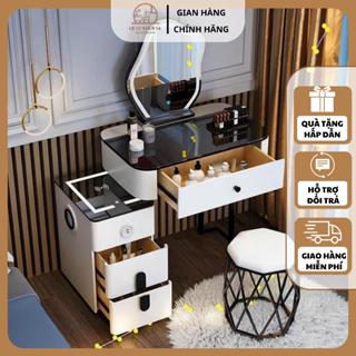 Bàn trang điểm kèm Gương và đèn Led cảm ứng 3 màu hiện đại QueenHouse, bàn phấn 70cm nhập khẩu cao cấp nhiều ngăn kéo