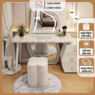 Bàn trang điểm bọc nỉ nhập khẩu QueenHouse bàn phấn cao cấp kèm gương cảm ứng 3 màu phong cách thời thượng sang trọng