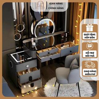 Bàn trang điểm kèm gương nhập khẩu QueenHouse bàn phấn trang điểm phong cách hiện đại có loa bluetooth kèm sạc không dây