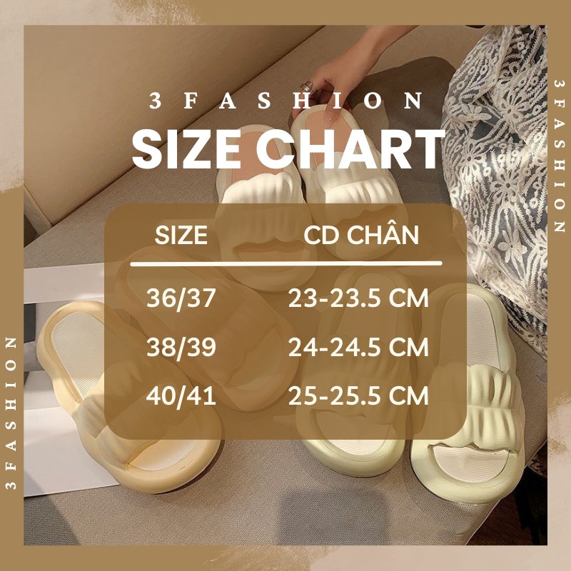 Dép nữ đế bánh mì dày 2CM quai nhún hot trend nhựa chống nước chống trơn trượt 3fashion - 3271