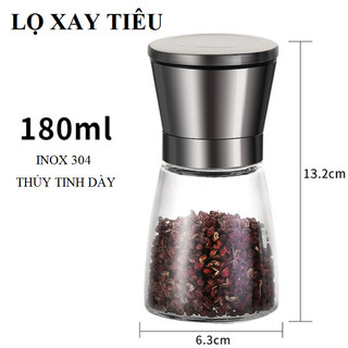 Hũ Xay Tiêu - Lọ Xay Tiêu Thuỷ Tinh & Núm Xay Bằng INOX 304 Cao Cấp - Hũ Xay Tiêu Thông Minh lắp màu