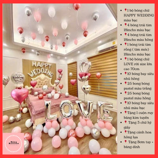 Set bóng trang trí phòng cưới, bóng bay trang trí phòng cưới w10 🎈 Tặng 3 chữ hỷ + cánh hoa hồng