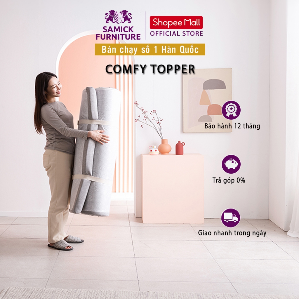 Nệm Tăng Tiện Nghi SAMICK COMFY TOPPER Hàn Quốc - Tấm làm mát và tăng độ êm cho nệm