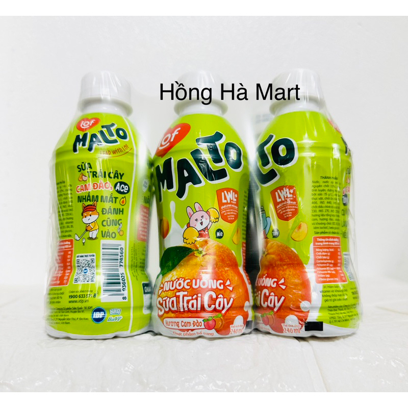 Loc Lof Malto Sữa Trái Cây Hương Cam - Dâu 6 Chai x 240ml