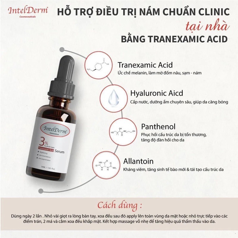 Serum Tranexamic acid 3% Intelderm sáng da mờ thâm nám thâm mụn,cấp ẩm cho da