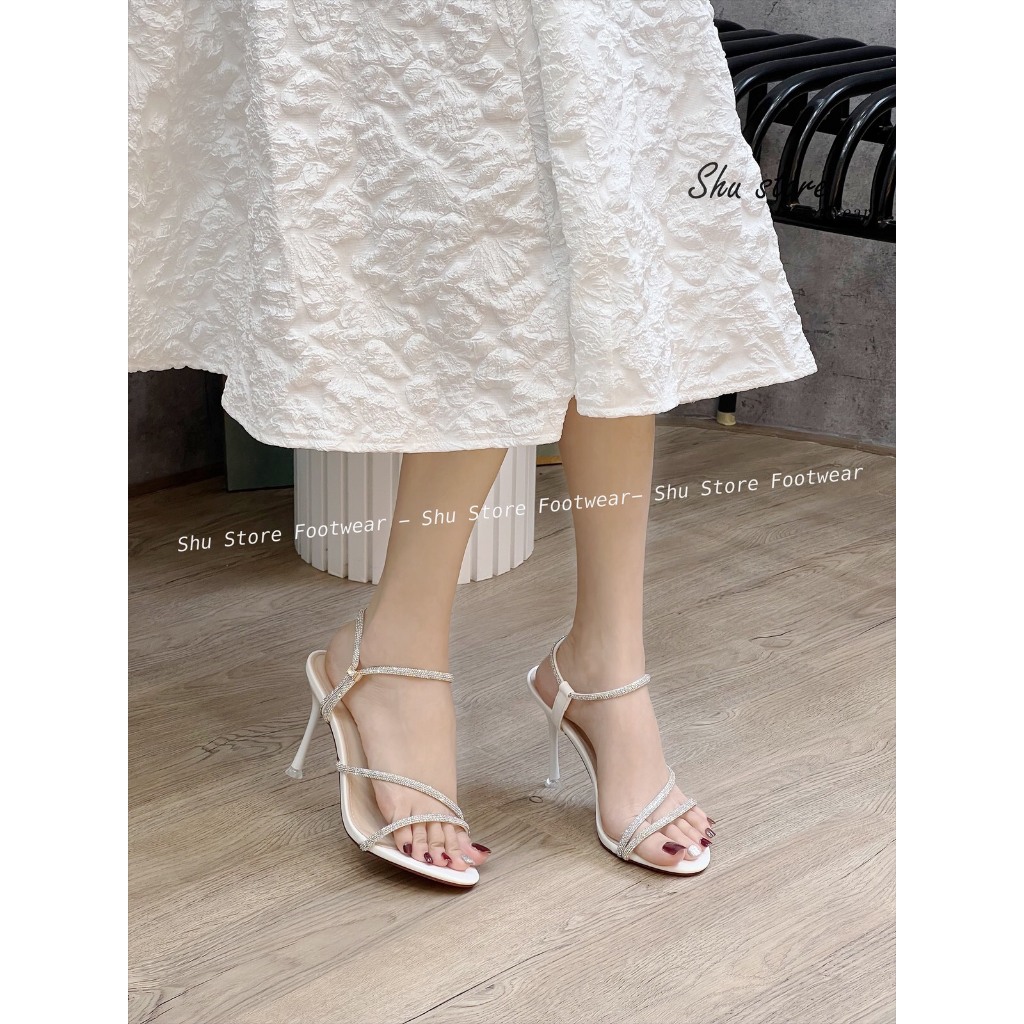 Xăng đan nữ Shu Store  mũi tròn 2 quai xéo đính hạt đi tiệc sang trọng thời trang cho nàng