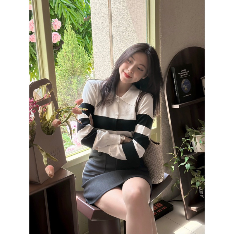 Áo Len PoLo - 202 - Thêu Ngựa - Kẻ Ngang - Tay Dài