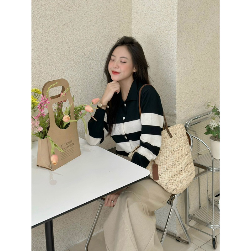 Áo Len PoLo - 202 - Thêu Ngựa - Kẻ Ngang - Tay Dài