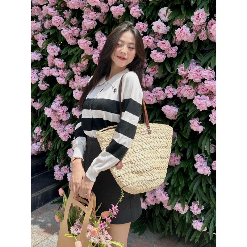 Áo Len PoLo - 202 - Thêu Ngựa - Kẻ Ngang - Tay Dài