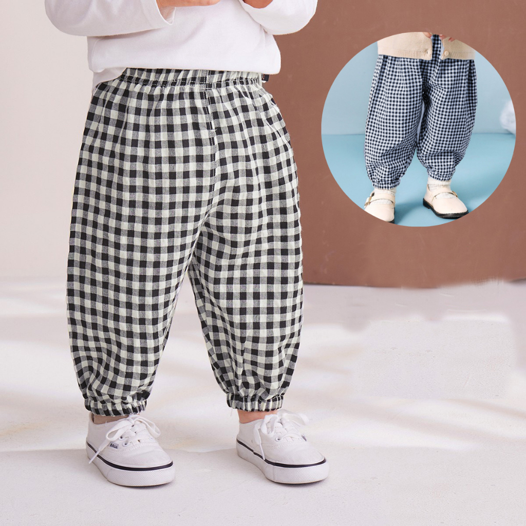 TE463 - Quần kẻ ca ro cho bé trai bé gái năng dộng chất thô mềm mại size 9-17kg