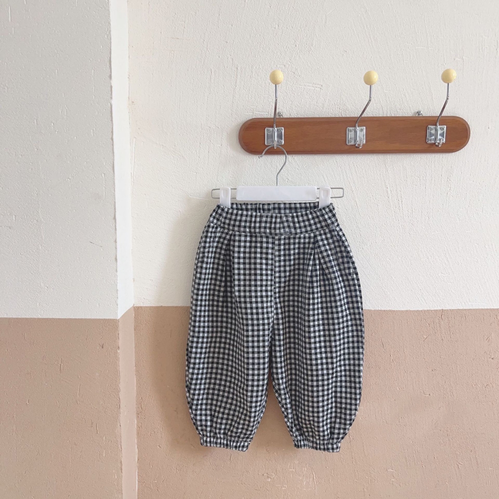 TE463 - Quần kẻ ca ro cho bé trai bé gái năng dộng chất thô mềm mại size 9-17kg