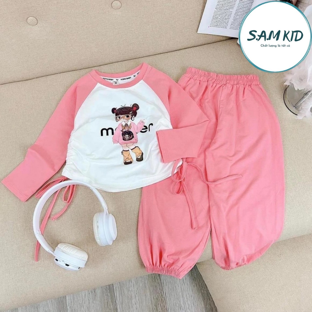 8-40kg Đồ bộ bé gái áo dài dây rút quần dài bo mino có size đại vải thun cotton mềm