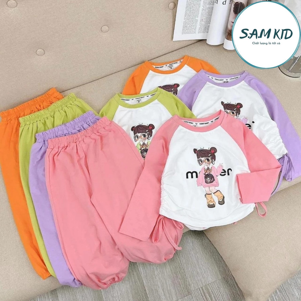 8-40kg Đồ bộ bé gái áo dài dây rút quần dài bo mino có size đại vải thun cotton mềm