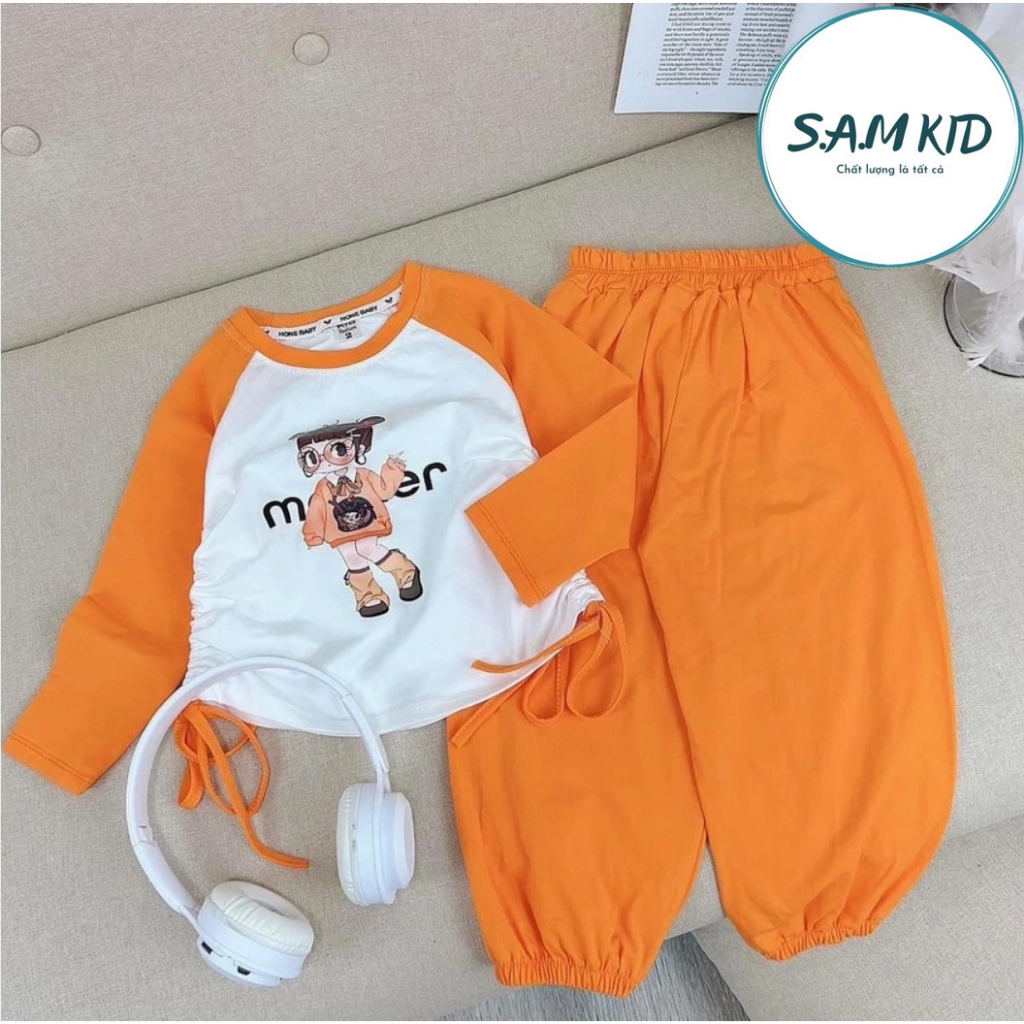 8-40kg Đồ bộ bé gái áo dài dây rút quần dài bo mino có size đại vải thun cotton mềm