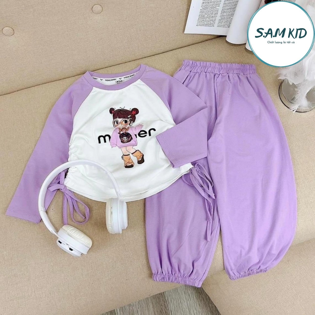 8-40kg Đồ bộ bé gái áo dài dây rút quần dài bo mino có size đại vải thun cotton mềm