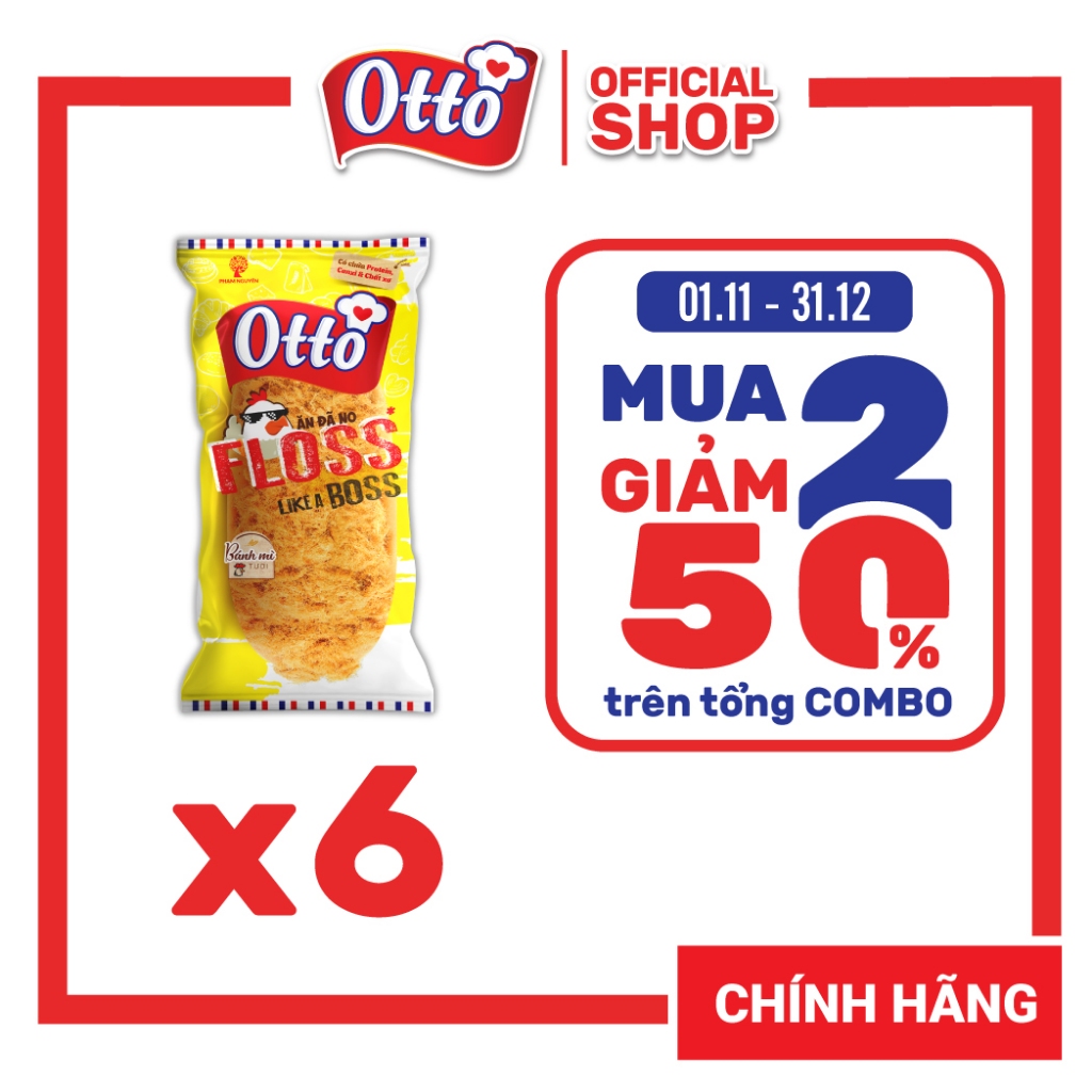 Combo 6 Gói Bánh Mì Phủ Chà Bông Xốt Mayonnaise – Otto Floss Boss 55g | Bánh ăn sáng | Bánh mì tươi