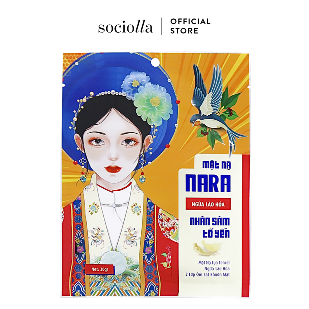 Mặt Nạ Lụa Chống Lão Hoá Cấp Ẩm Da Nhân Sâm Tổ Yến NARA Ginseng Bird's Nest Anti-Aging Moisturizing Silk Mask 20g