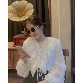SET SƠ MI TRẮNG KHOÉT VAI DÂY CHÉO EO + SHORT