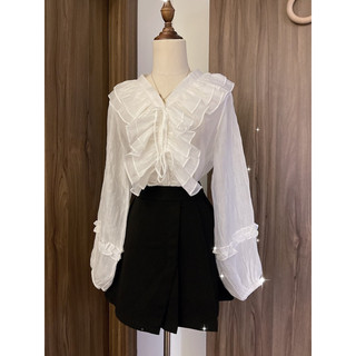 SET SƠ MI TRẮNG KHOÉT VAI DÂY CHÉO EO + SHORT