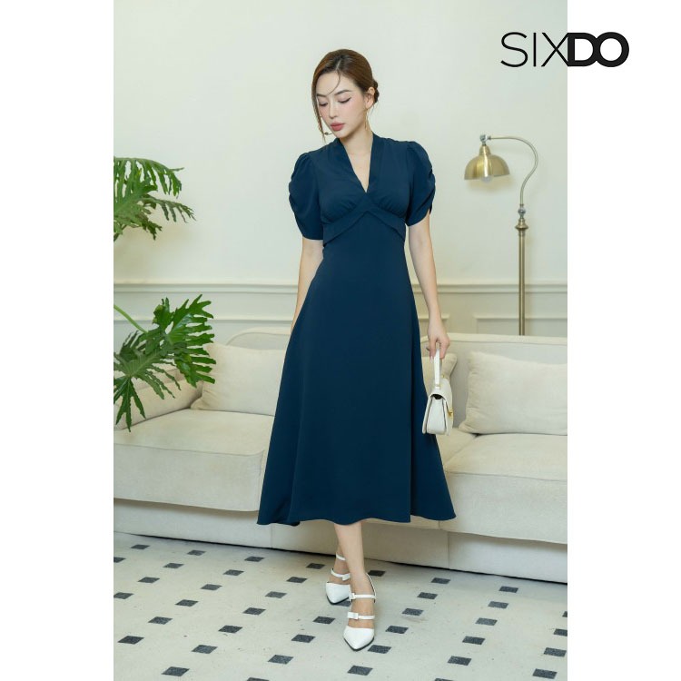 Đầm chữ A tay bồng cổ V SIXDO (Midi Silk Dress)