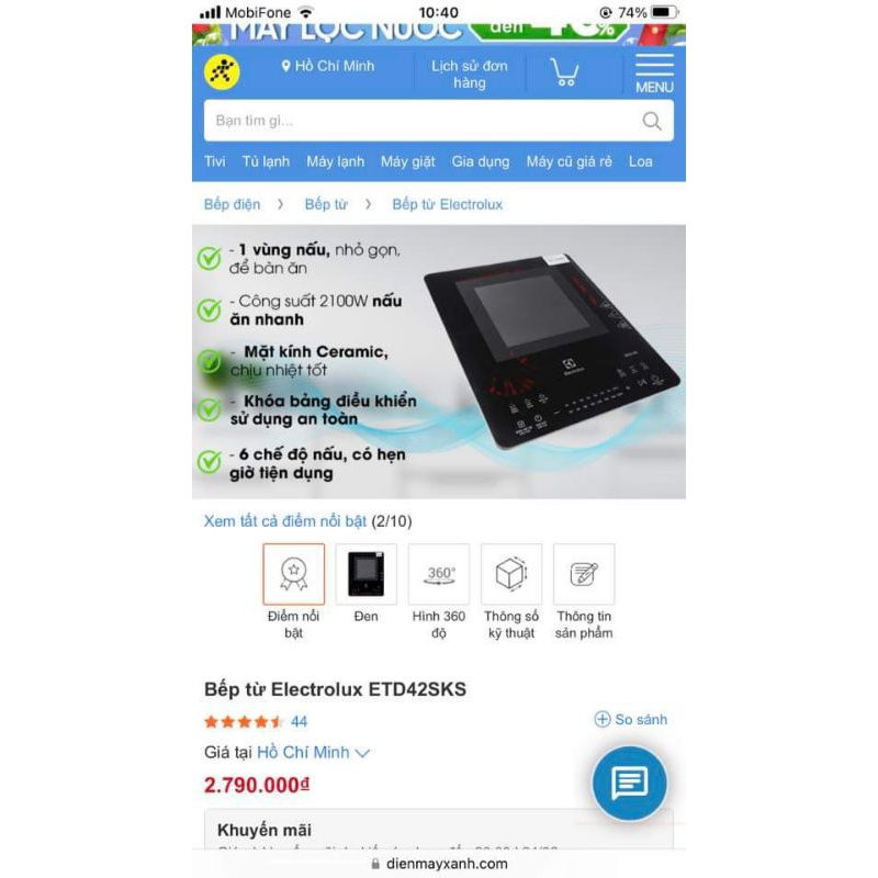 Bếp từ đơn Electrolux new trưng bày có tặng kèm nồi lẩu