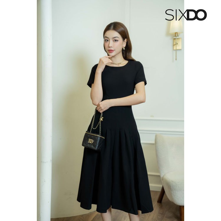 Đầm xòe hạ eo SIXDO (Black Gored Midi Woven Dress)