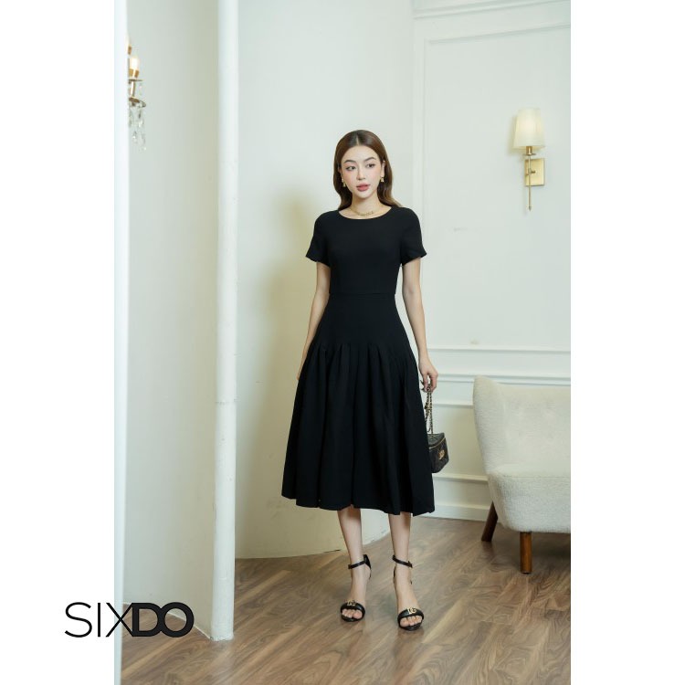 Đầm xòe hạ eo SIXDO (Black Gored Midi Woven Dress)