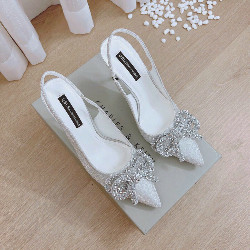 Giày kim tuyến và giày quai gài đế 7 phân nhọn nơ xinh