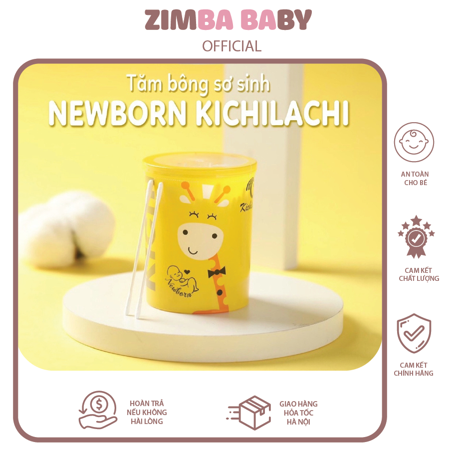 Tăm Bông Sơ Sinh Newborn Hình Hươu Kichilachi Cho Bé, Bông Tăm Tự Nhiên Kháng Khuẩn Hộp 200 que