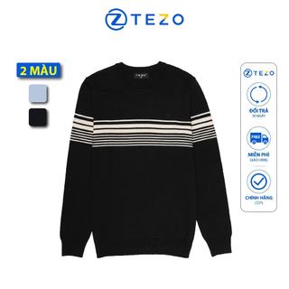 Áo len nam Tezo thiết kế cổ tròn phối kẻ ngực 23ALOT005