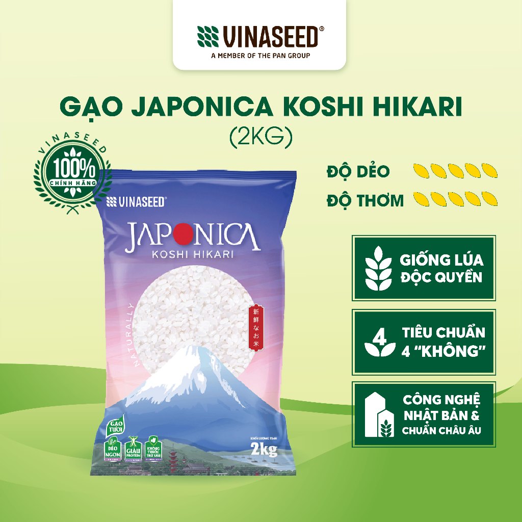 Gạo Nhật Japonica Koshi Hakari 2kg thơm ngon hảo hạng - Vinaseed