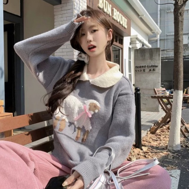ÁO LEN PHÔI CỔ VẠT TRẮNG HÌNH CỪU
