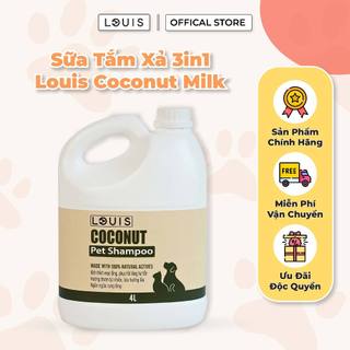 Sữa Tắm Xả Cho Chó Mèo 3in1 Louis Coconut Milk 4L, Sữa Tắm Kiêm Dầu Xả Chó Mèo Thú Cưng 4000ml