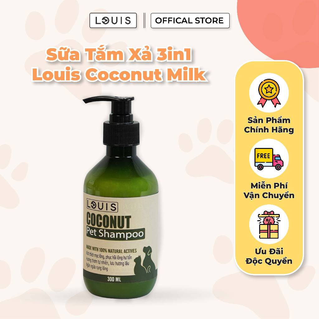 Sữa Tắm xả 3in1 LOUIS COCONUT 3-500ML Cho Chó Mèo Mượt Lông Lưu Hương ngừa ve rận - Louis for pet