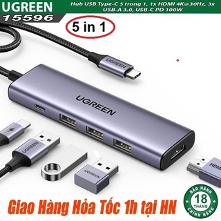 Cáp chuyển usb type c sang hdmi 4k@30hz + 3 cổng usb 3.0 + usb-c pd 100w ugreen 15596 - hàng chính hãng