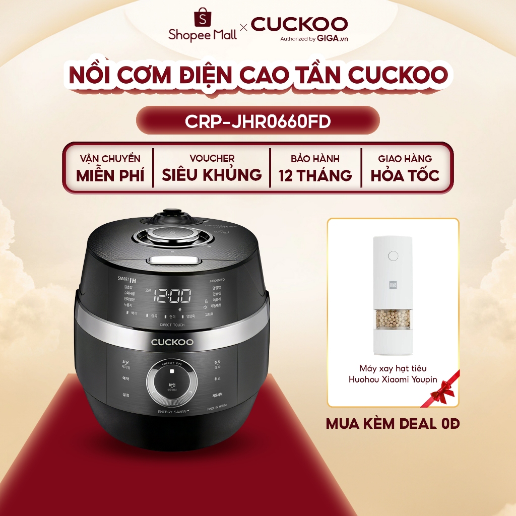 Nồi Cơm Điện Cao Tần Cuckoo CRP-JHR0660FD 1.08L Chống Dính - Tự Động Làm Sạch Nắp Tháo Rời Nhiều Chế Độ Nấu