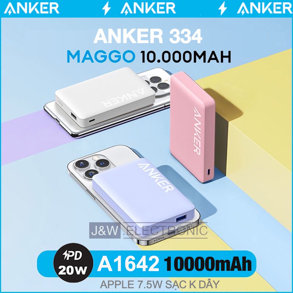 Sạc Dự Phòng Không Dây M Anker MagGo A1652 A1642 PD 20W 10000mAh,Cho 12/13/14/15 Series,Sạc K Dây 15W,Bảo Hành 18T