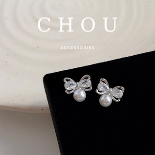 Bông tai, khuyên tai đính đá nơ hạt ngọc | chou accessories |